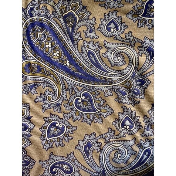 CHRISTIAN DIOR MONSIEUR Mens’ Tan Blue Paisley 100% Silk Neck Tie - Picture 2 of 5